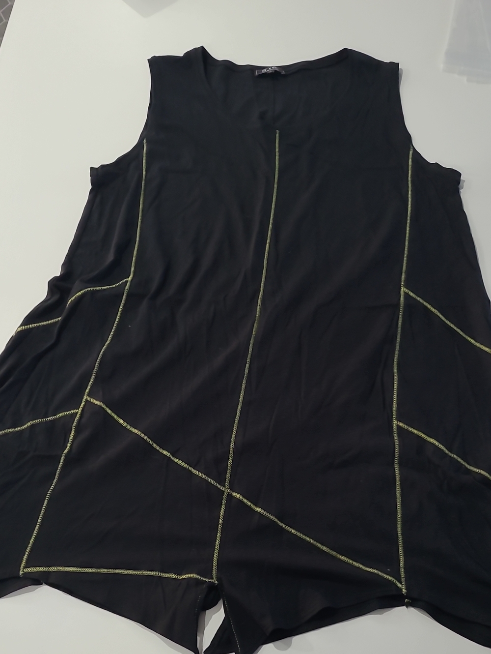 Sleeveless Black Tunic with Contrast Stitching